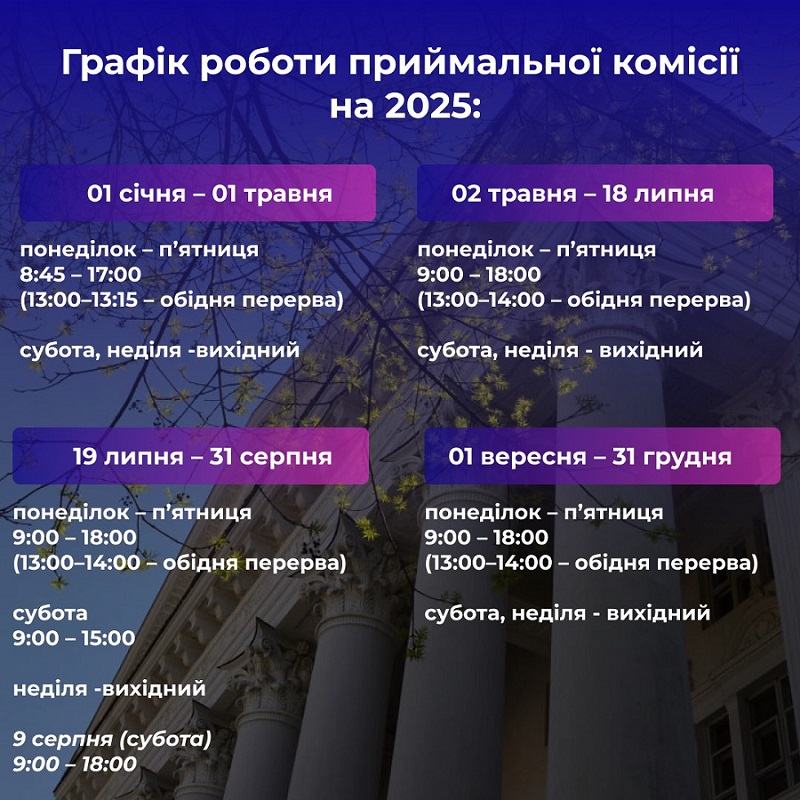 Графік роботи приймальної комісії
